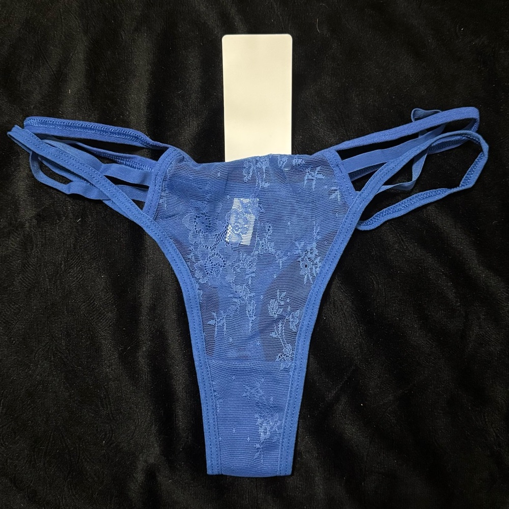 Elegant Blue Lace Thong
